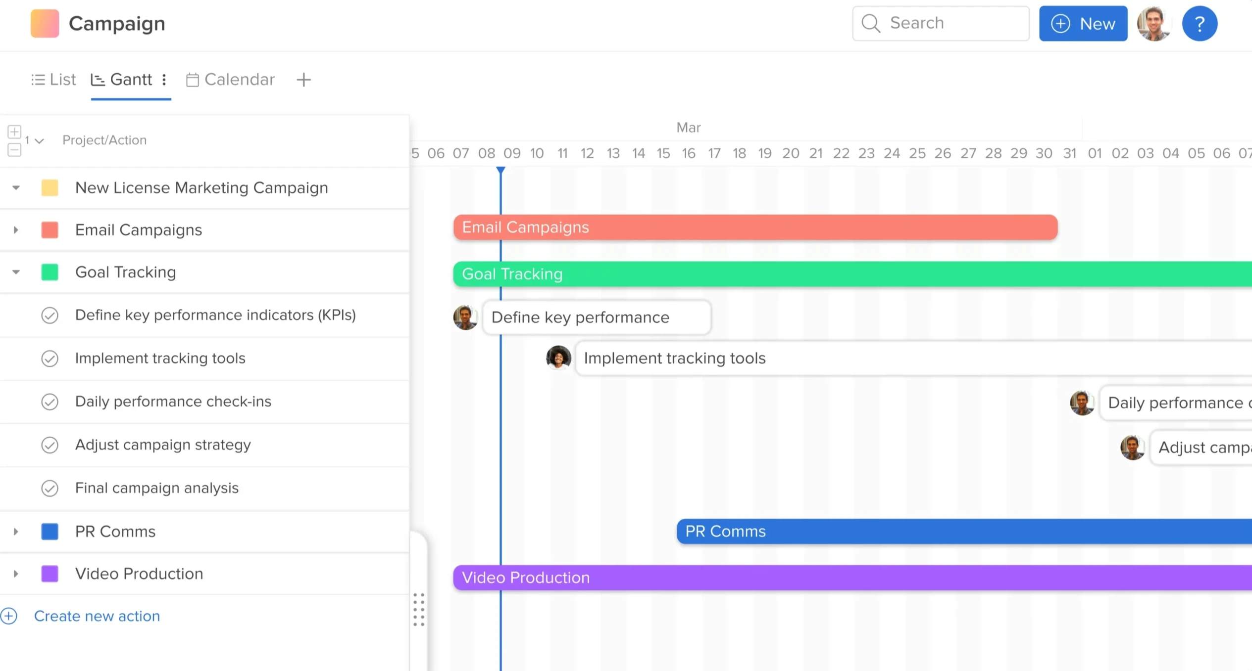 直感的なガントチャートで進捗を可視化